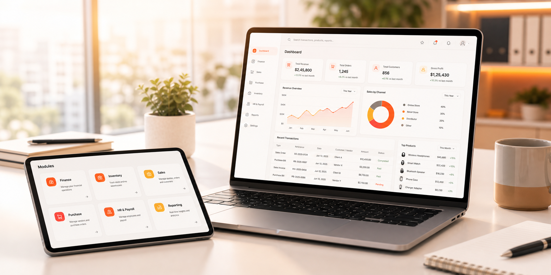 Sybel ERP product dashboard on modern devices